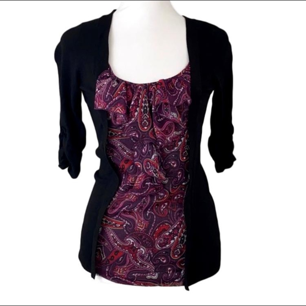 INC Faux Layered Sweater Paisley Blouse Top XS